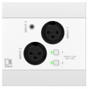 AUDAC NETWORKED INPUT PANEL 2 x XLR 3-PIN INPUT 1 x 3.5mm HEADPHONE JACK BLUETOOTH UPTO 4 CHANNEL WHITE RECESS